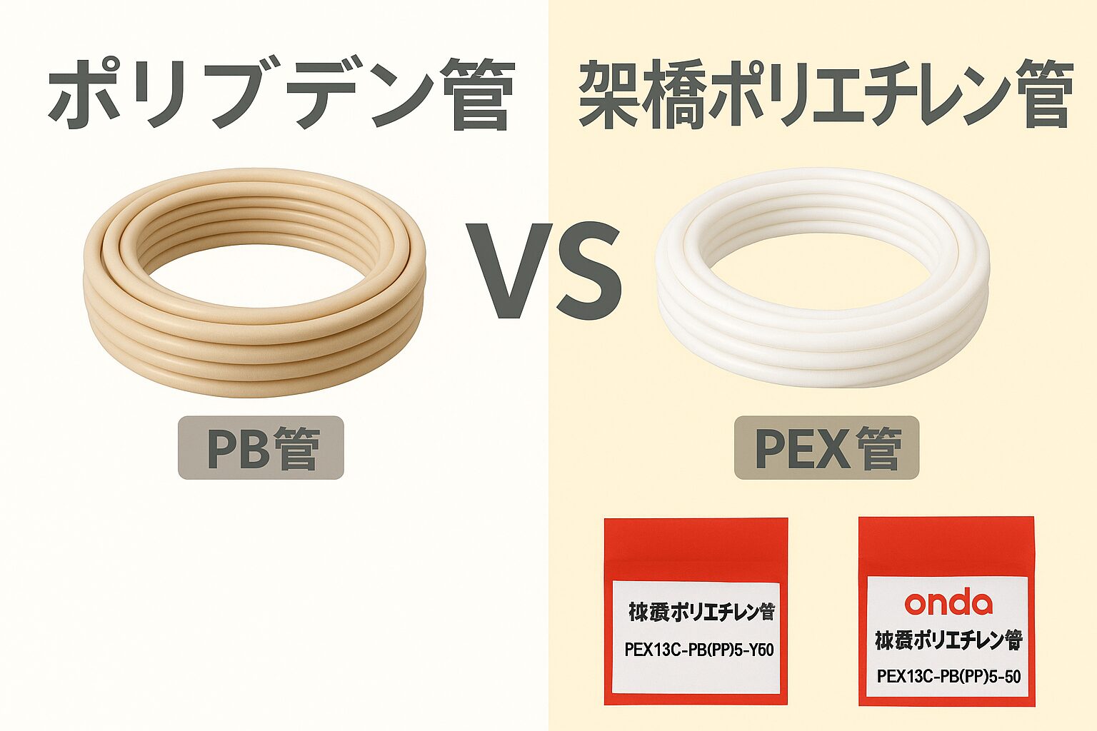 ポリブデン管と架橋ポリエチレン管の違いとは？オンダ製作所製品の比較 